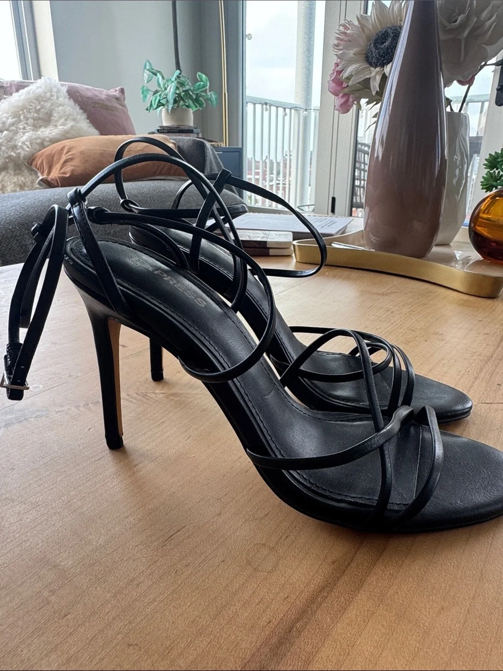 Express Black Strappy Ankle-Tie Heeled Sandals Size 7 Strappy Heels